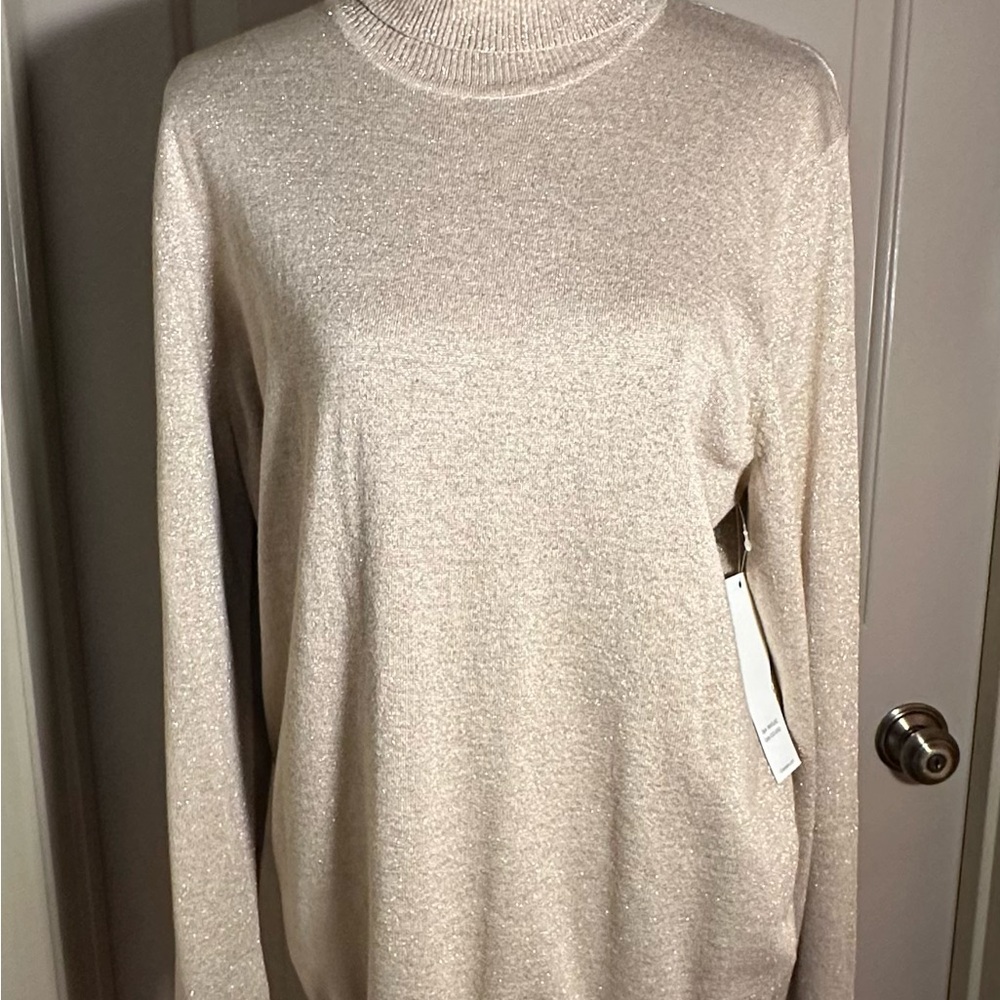 Calvin Klein Cream and Gold Cowl Neck Sweater